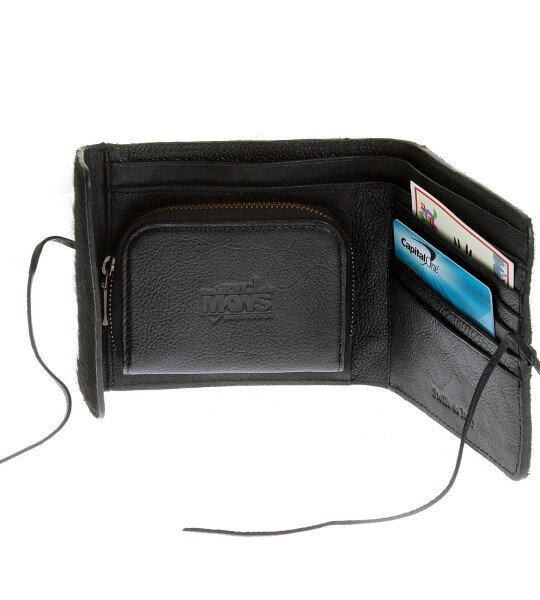 RMC JEANS HORSE HAIR LEATHER WALLET IN BLACK WITH SHOE LACE TIE CLOSURE FOR MEN REDM5755