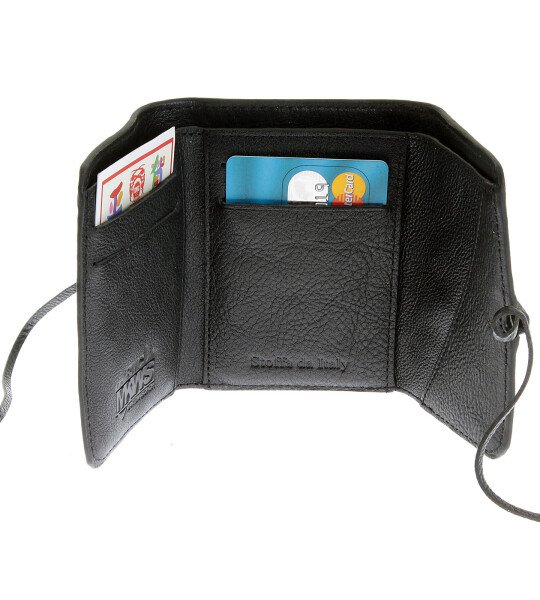 RMC JEANS ITALIAN GRAIN BLACK LEATHER 3 FOLD CREDIT CARD MINI WALLET FOR MEN REDM5731