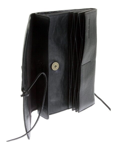 RMC JEANS UNISEX GRAIN LEATHER TRAVEL BLACK WALLET WITH SHOE LACE TIE CLOSURE REDM5750